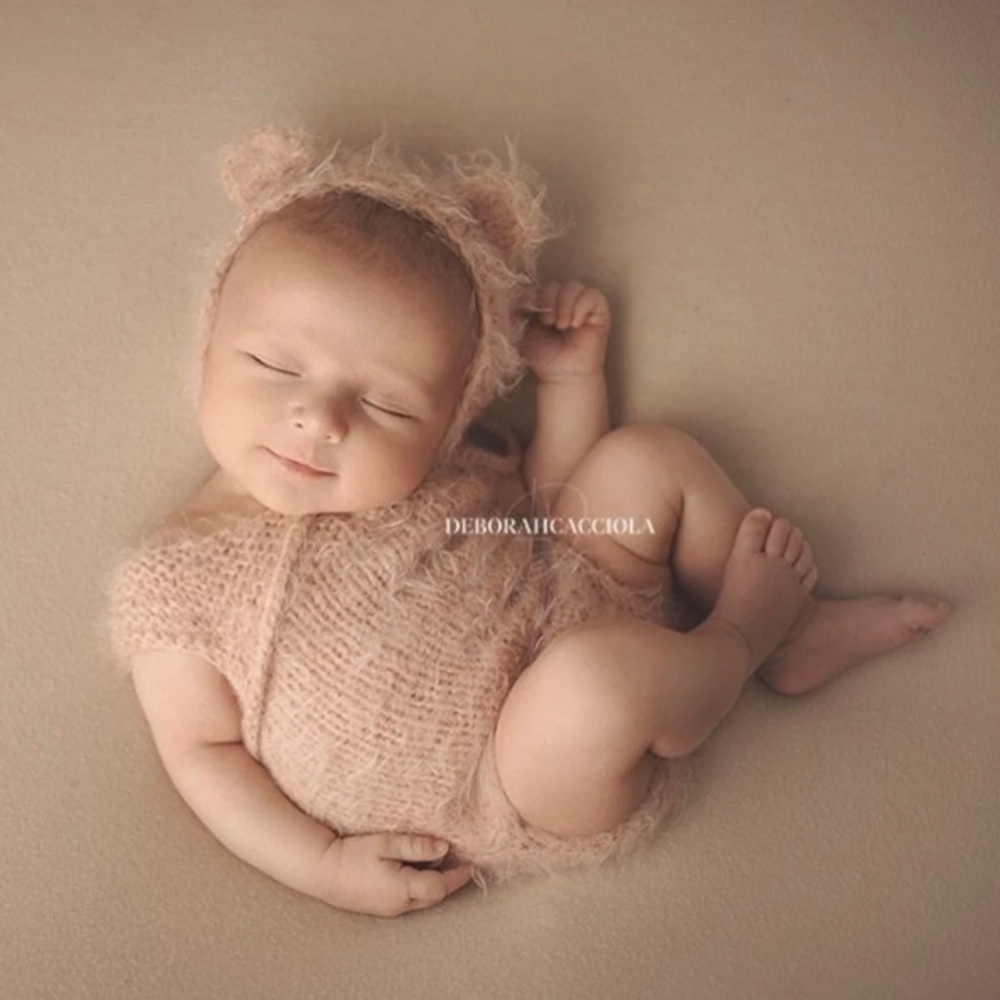 Newborn baby girl romper & bear bonnet outfit